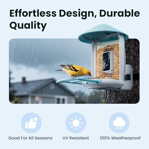 NETVUE by Birdfy Smart Bird Feeder with 2K HD AI Camera Solar Powered, Wireless Wildbird Watching, Live Stream&Color Night Vision, Auto-Capture & Notify, Free Cloud Storage(AI by Subscription)