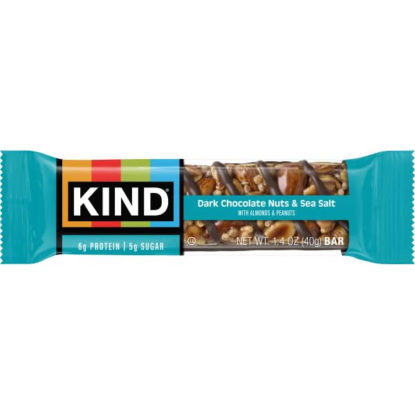 KIND Nut Bars, Dark Chocolate Nuts and Sea Salt, Healthy Snacks, Gluten Free, Low Sugar, 6g Protein, 12 Count