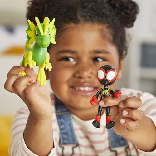 Spidey and his Amazing Friends Marvel Dino-Webs, Miles Spin Morales & Marvel's Electrosaurus Action Figures, Super Hero Toys for Kids Ages 3 and Up