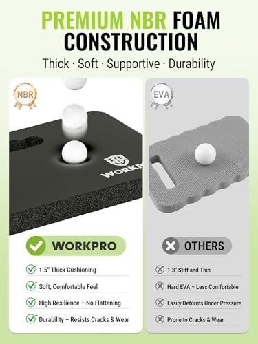 WORKPRO Extra Thick Kneeling Pad, 2 Pack, 17.5 x 11 x 1.5 in, Black | Soft NBR Foam Cushioning for Knee, Large Foam Kneeler Mat, For Gardening, Bathing Baby, Exercise, Workout Supplies