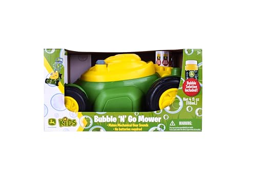 John Deere Bubble Lawn Mower for Toddlers, Bubble Blowing Machines, Indoor and Outdoor Gardening Toy, Birthday, Party Favor for Preschool Girls and Boys, No Batteries Required, 2+