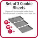 GoodCook Everyday Nonstick Baking Sheet Set, 3 Pack Includes Small (13×9) Medium (15×1) and Large (17×11) Pans Carbon Steel Construction Cookie Sheets Bakeware Set, Gray