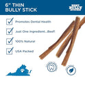 Best Bully Sticks 6 Inch Thin Bully Sticks - 24 Count (Pack of 1) - Natural, Easily Digestible, 100% Grass-Fed, Grain and Rawhide Free