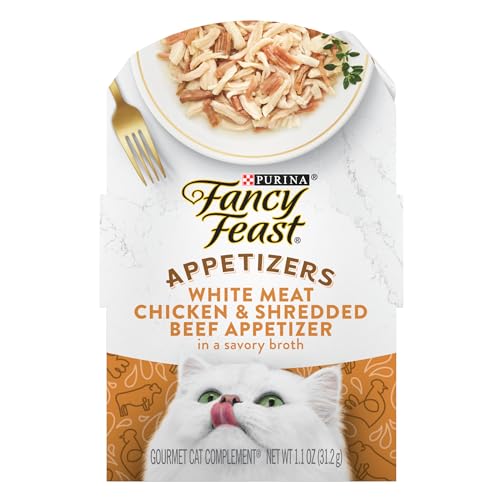 Purina Fancy Feast Appetizers Lickable Grain Free Cat Food Topper White Meat Chicken and Shredded Beef Appetizer - (Pack of 10) 1.1 oz. Trays