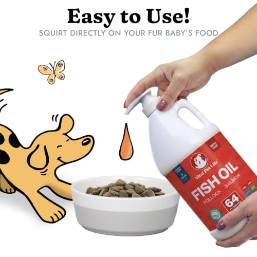 Fish Oil for Dogs, Healthy Skin & Coat Salmon Pollock Liquid Omega 3, 64 oz | Soft Shiny Glossy Coat, EPA DHA, Immune System & Heart Function Support, Normal Shedding, Supplement for Pets