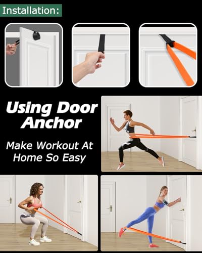 Zacro Resistance Bands Set with Door Anchor, Heavy Duty Pull Up Exercise Bands for Working Out, Muscle Power Strength Training, Physical Therapy, Home Fitness Gym Equipment for Men & Women