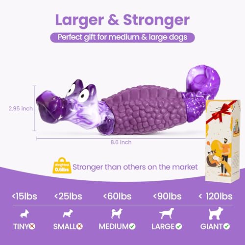 HGB Tough Dog Chew Toys for Aggressive Chewers, Squeaky Indestructible Dog Toy for Large Dogs to Keep Them Busy & Reduce Boredom for Small, Medium, Large Breed, Bacon Flavor