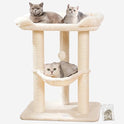 Happi N Pets 28" Cat Tree, Large Bed for Big Cats, Small Cat Tower with Soft Perch for Window Viewing, Stable Cat Tree Tower, Cat Scratching Post with Hammock, Removable Cover-Beige