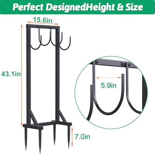 Garden Water Hose Holder for Outside Hose Stand Hanger Rack Freestanding | 43inch, 4 Reinforcing Spikes, 4-Hook, Heavy Duty, Durable, for Yard & Lawn