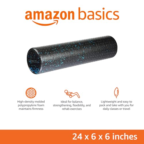 Basics High Density Foam Roller for Exercise and Recovery, 24 Inches, Blue Speckled