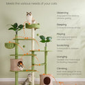 Feandrea Cat Tree, 68.1-Inch Tall Cat Tower, Multi-Level Plush Condo with Artificial Leaves, 3 Scratching Posts, 2 Pompoms with Bells, Grass Green and Camel Brown UPCT330C01