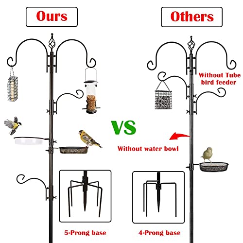 Deluxe Bird Feeding Station Kit With Multi Feeder Hanging Pole, Metal Suet Feeder, Bird Bath, Mesh Tray for Attracting Wild Birds and Planter Hanger (1 Pack)