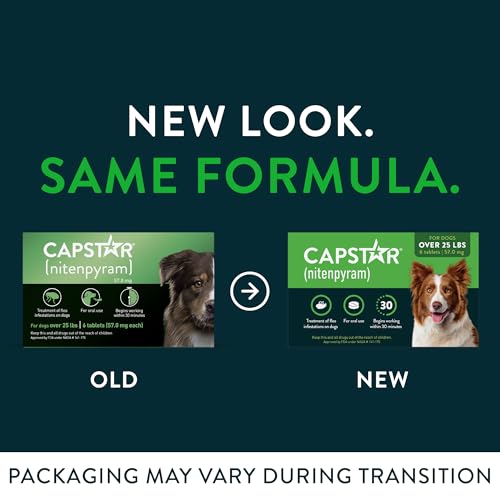Capstar for Dogs (nitenpyram), Fast-Acting Oral Flea Treatment for Dogs Over 25+ lbs, Vet-Recommended Flea Medication Tablets Start Killing in 30 Minutes, 6 Doses | Ideal for Dogs 25+ lbs; Oral Tablet, No Mess; 6 doses; Fast Flea Knockdown