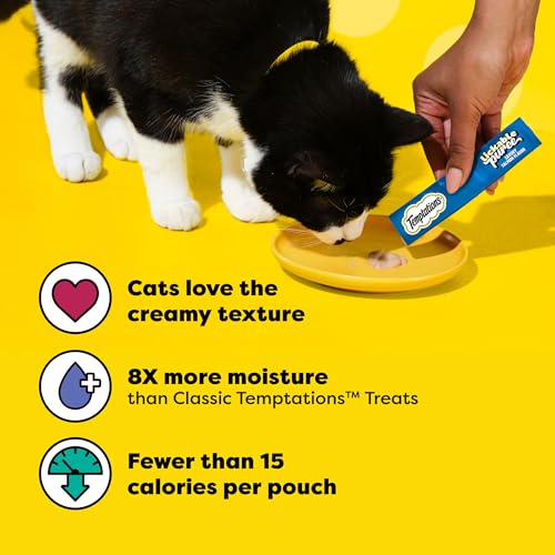 Temptations Creamy Puree Squeezable Lickable Cat Treats, Wet Cat Treats with Salmon, 0.42 oz. Tubes, 24 Count - Packaging May Vary