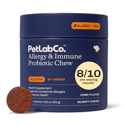 PetLab Co. Allergy & Immune Probiotic Chews, 30 Soft Chews, Pork | Omega-3s, colostrum and prebiotics to support yeast balance, skin health and immune function