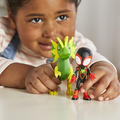 Spidey and his Amazing Friends Marvel Dino-Webs, Miles Spin Morales & Marvel's Electrosaurus Action Figures, Super Hero Toys for Kids Ages 3 and Up