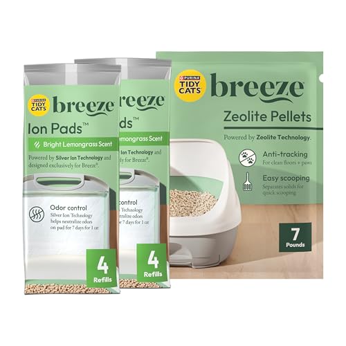 Purina Tidy Cats Breeze Litter System Refill Bundle - 7.91 lb Box | Includes odor absorbing dust-free pellets and absorbent pads for easy, mess-free maintenance