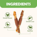 MON2SUN Dog Treats, Triple Flavor 5 Inch Chicken Liver Duck and Chicken Wrapped Rawhide Snacks for Small and Medium Dogs, 21.16 Oz (30 Count-Pack of 1)