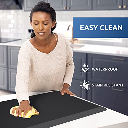 KitchenClouds Kitchen Mat Cushioned Anti Fatigue Rug 17.3"x28" Water Resistant, Non Slip, Standing and Comfort Desk/Floor Mats for House Sink Office (Black)