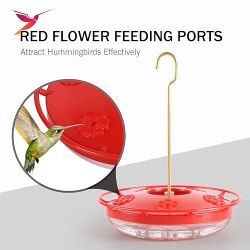 eWonLife Hummingbird Feeders for Outdoors, 2 Pack 16 oz Leak-Proof Dish-Style Humming Bird Feeder with Built-in Ant Moat, 5 Bee Proof Feeding Ports, Easy Clean, BPA Free Plastic, Hanging Garden Decor