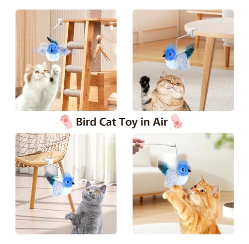 Migipaws Interactive Flapping Bird Cat Toys with Rod, clamp, Elastic String and Catnip, Automatic Chirping Toys for Indoor Cats to Chase, Hanging Feathers for Kitten to Self Play,Rechargeable(Blue)