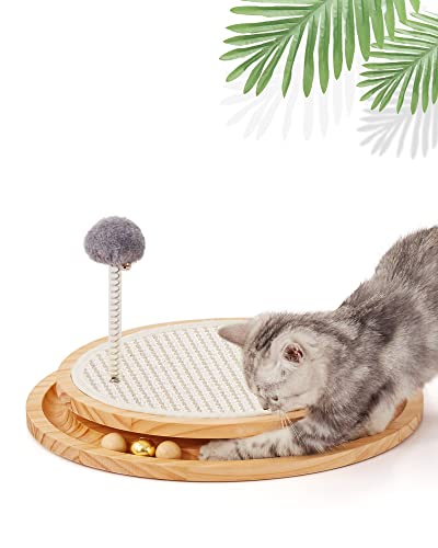 LMUGOOS Cat Scratcher, Cat Natural Sisal Scratching Pad, Kitten Interactive Toy with Ball Track Spring Ball for Chasing Hunting Mental Physical Exercise Puzzle