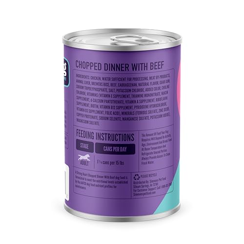 A Strong Heart Wet Dog Food, Chopped Beef Dinner — Real Beef & Chicken, Complete & Balanced for All Life Stages, Made in USA by Simmons Pet Food — 13.2 oz Cans, Pack of 12
