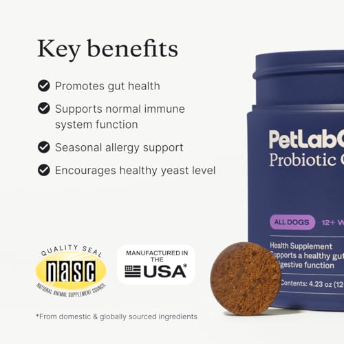 PetLab Co. Probiotic Chews for Dogs, 30 Soft Chews, Salmon | 8-strain probiotic blend with prebiotics to support digestive health, skin and seasonal allergy support