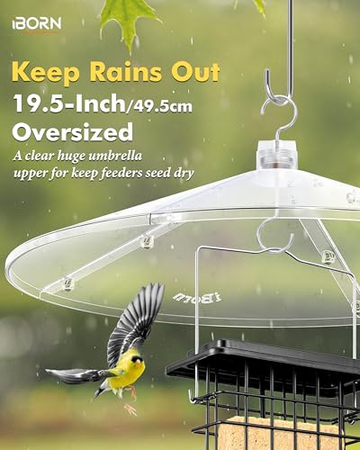 iBorn Baffles for Bird Feeders, 19.5” Oversized Bird Feeder Cover for Rain Guard, Birds Feeders Squirrel Guard, Full Protection for Outdoors, Polycarbonate(PC), Pack of 1, Transparent