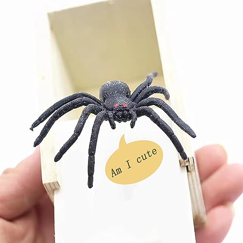 Winbar Rubber Spider Trick Box, Wooden Prank Toy for Adults and Children | Natural wood, rubber material, smooth texture, fun for parties and office pranks, reduce stress, safe and fun