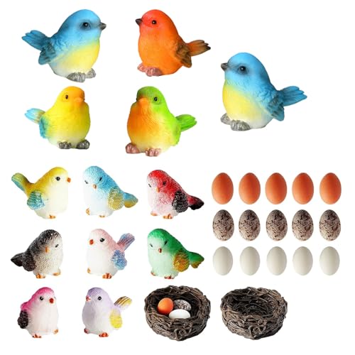 Jetec 30 Pieces Garden Accessories Bird Decorative Figurines Miniature Bird Figurines for Garden, Dollhouse Miniature, Cake Topper, Micro Landscape, Yard Bonsai Decal, Home Decoration