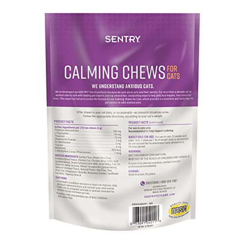 Sentry Calming Chews for Cats, Calming Aid Helps to Manage Stress, With Pheromones That May Help Curb Destructive Behavior, Calming Health Supplement for Cats, 4 oz.