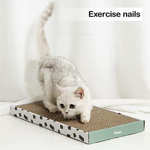 PAWSFANS Cat Scratcher Cardboard Scratch Pad with Box Durable Corrugate Scratching Board Kitty Sofa Lounge Bed Reversible Catnip Included for Indoor Cats,Large (Box, 5pcs)