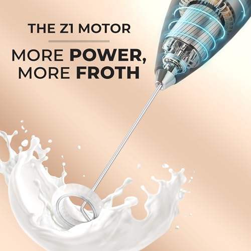 Zulay Kitchen Powerful Milk Frother Wand With 2 Duracell Batteries - Ultra Fast Handheld Drink Mixer - Electric Whisk Foam Maker for Coffee, Lattes, Cappuccino, Matcha, Hot Chocolate & Creamer - Black