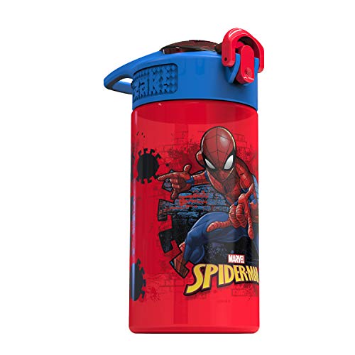 Zak Designs Marvel SpiderMan Kids Spout Cover and Built-in Carrying Loop Made of Plastic, Leak-Proof Water Bottle Design (16 oz, BPA-Free)