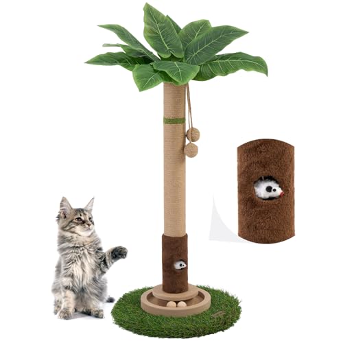 Woochpet Cat Scratching Post 35'' Tall Cat Scratcher Tree Tower Scratching Posts for Indoor Cats with Cat Toy Mouse Hole and Interactive Wooden Ball for Kittens Adults Cats