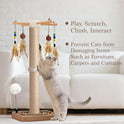 PAROTO Cat Scratching Post, Sisal Cat Tree Tower Scratcher for Indoor Cats Adults with Interactive Toys, Double Ball Track, 2 Mounting Methods, 25 inches