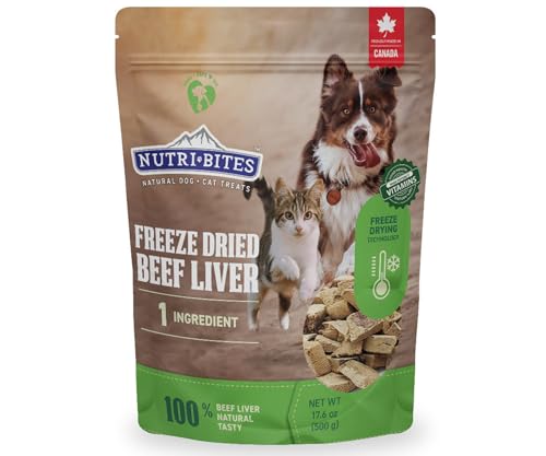 Nutri Bites Freeze Dried Beef Liver Dog & Cat Treats, Single Ingredient High Protein Pet Treats, 17.6 oz