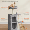 Feandrea Cat Tree, Small Cat Tower for Indoor Cats, Plush Cat Caves with Perch, Scratching Posts, for Small Spaces, Kittens, Light Gray UPCT005G01