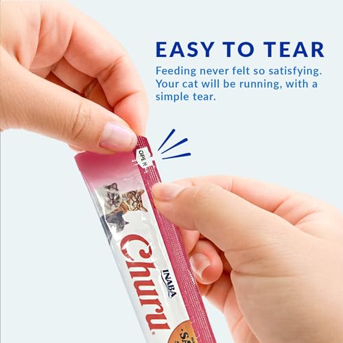 INABA Salmon Churu Cat Treats, Lickable, Squeezable Creamy Purée Cat Treat with Green Tea Extract & Taurine, 0.5 Ounces Each Tube, 40 Tubes, Salmon Variety Box