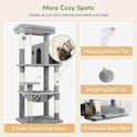 Globlazer Cat Tree Tower with Scratching Post for Indoor Cats, 53inch Tall Plush Multi-Level Cat Climbing Tower Condo House with Large Hammock, Spacious Cat Cave, Padded Top Perch Bed, F53, Light Gray