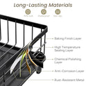 SNTD Dish Drying Rack - Space-Saving Dish Rack for Kitchen Counter, Stainless Steel Dish Drainer with Utensil Holder and Drainboard, 11" W x 15" L (Black)