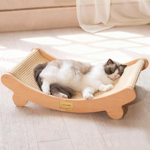 Sisal Cat Scratcher Bed for Indoor Cats Hammock for Scratching Pad Cat Chair Natural Sisal Scratch Post for Large Cats Scratcher Lounge, Wooden Cat Furniture(Large)