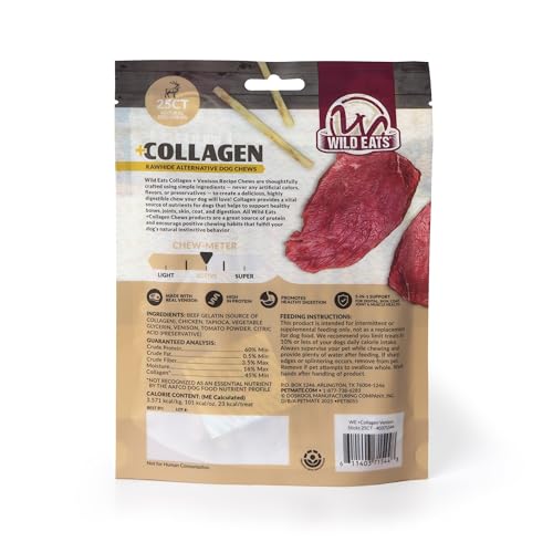 Wild Eats Venison Collagen Sticks for Dogs (25 Pack, 0.6 cm Wide) Long Lasting Dog Chews No Hide Dog Treat Bully Stick Alternative, Rawhide Free, Grain Free, High Protein