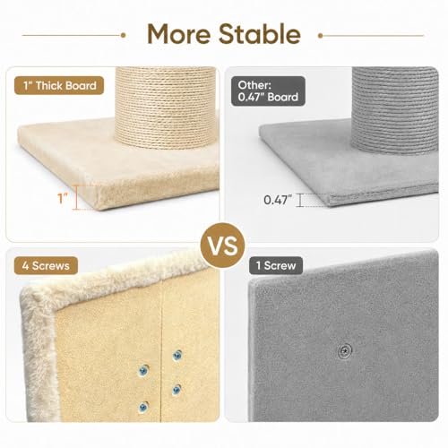PAWSCRAT Cat Scratching Post 32 Inch High, 5.5 Inch Large Diameter Natural Sisal Cat Scratch Post, Scratch-Resistant and Durable Tall Cat Scratcher for Indoor Cats, Protect Your Furniture, Beige