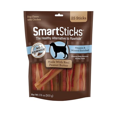SmartBones SmartSticks With Real Peanut Butter, Rawhide-Free Chews for Dogs, 25 Count