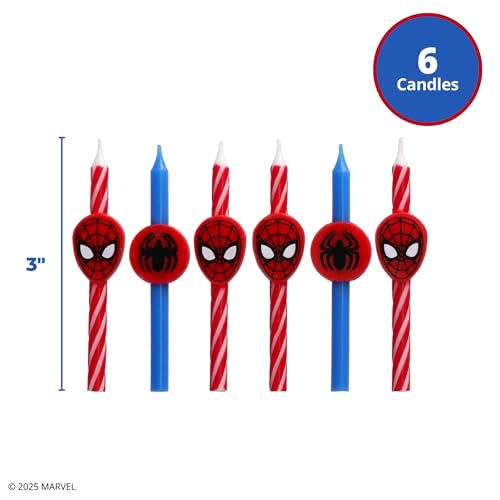 Marvel’s Spider-Man™ Birthday Cake Candles | 6 Birthday Candles for Cake Decorations, Red & Blue Candles, Cake Toppers for Spiderman Party