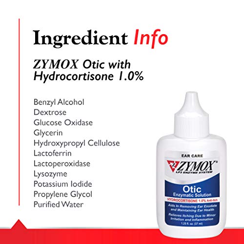 Zymox Otic Enzymatic Solution for Dogs and Cats to Soothe Ear Infections with 1% Hydrocortisone for Itch Relief, 1.25oz | with 1% Hydrocortisone for Itch Relief, 1.25oz