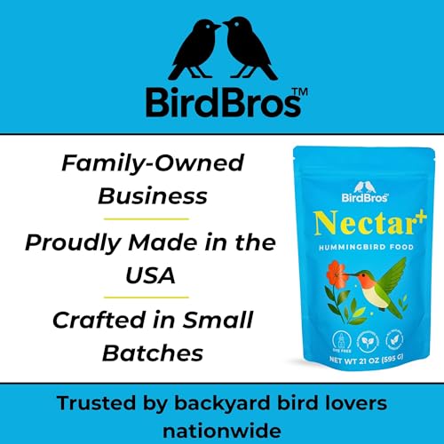 BIRDBROS Hummingbird Nectar Powder Nectar+ Hummingbird Food for Feeders – All-Natural, Dye-Free, No Boil, Easy Mix – Pure Cane Sugar, Hummingbird Feeder Refill, Made in USA – Makes 96 oz