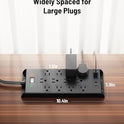 Surge Protector Power Strip 4800J, LeZone 10Ft Long Extension Cord Flat Plug, 12 Outlets 2 USB C 2 USB Ports, Wall Mountable, 20W Desk Charging Station, Black